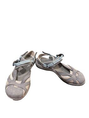 Merrell wms gray pink leather canvas hiking trail sandals sz 8 SKu 10-093